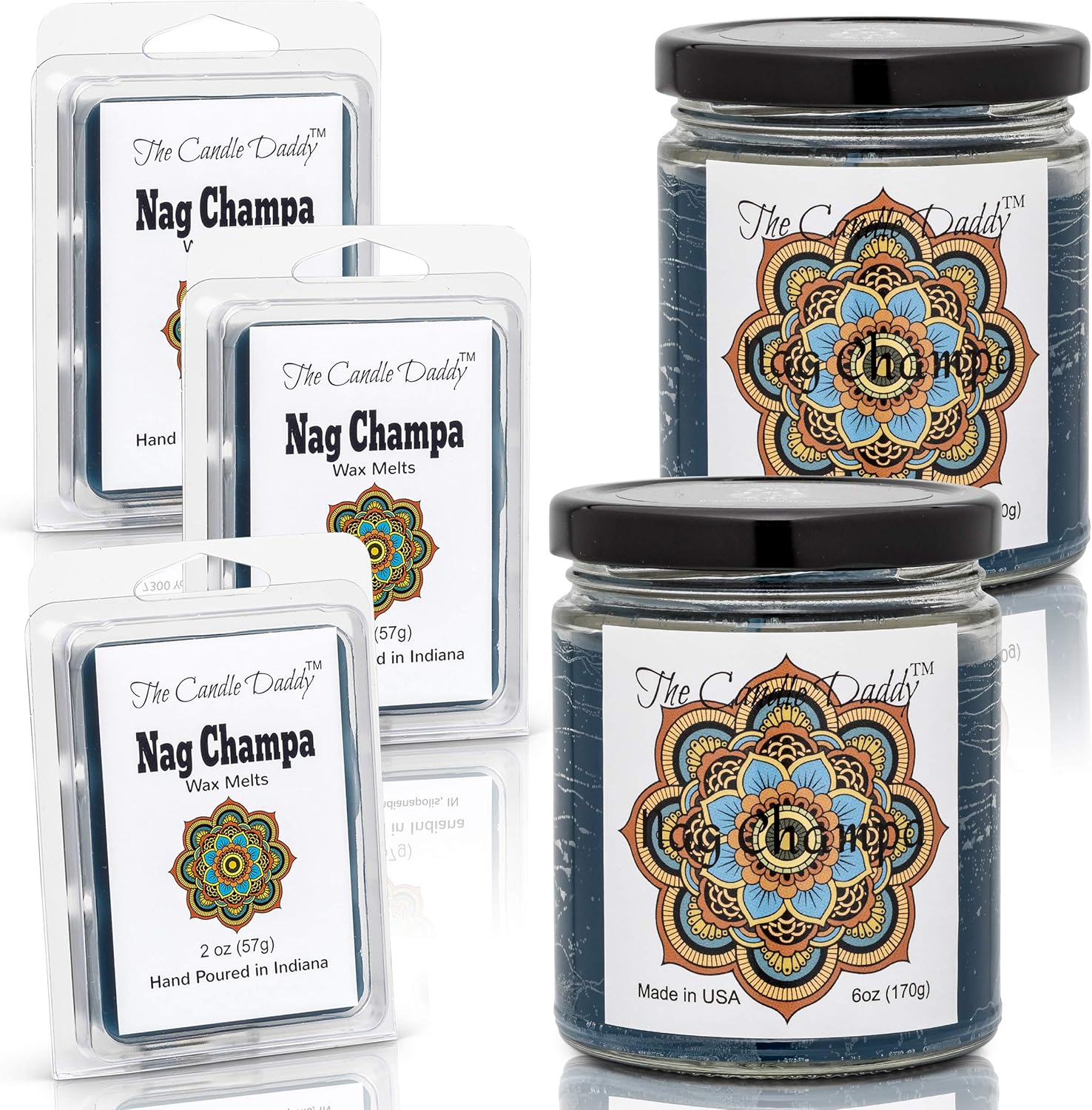 Nag Champa Combo- Nag Champa Scented- 2 x 6 oz Candles- 3 x 2 oz Wax Melts