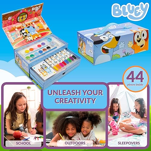 Miniatura 5 de Bluey Juego de arte para niños, 40 piezas de colores para niños, pinturas, lápices de colores, crayones suministros de arte, regalos para niños
