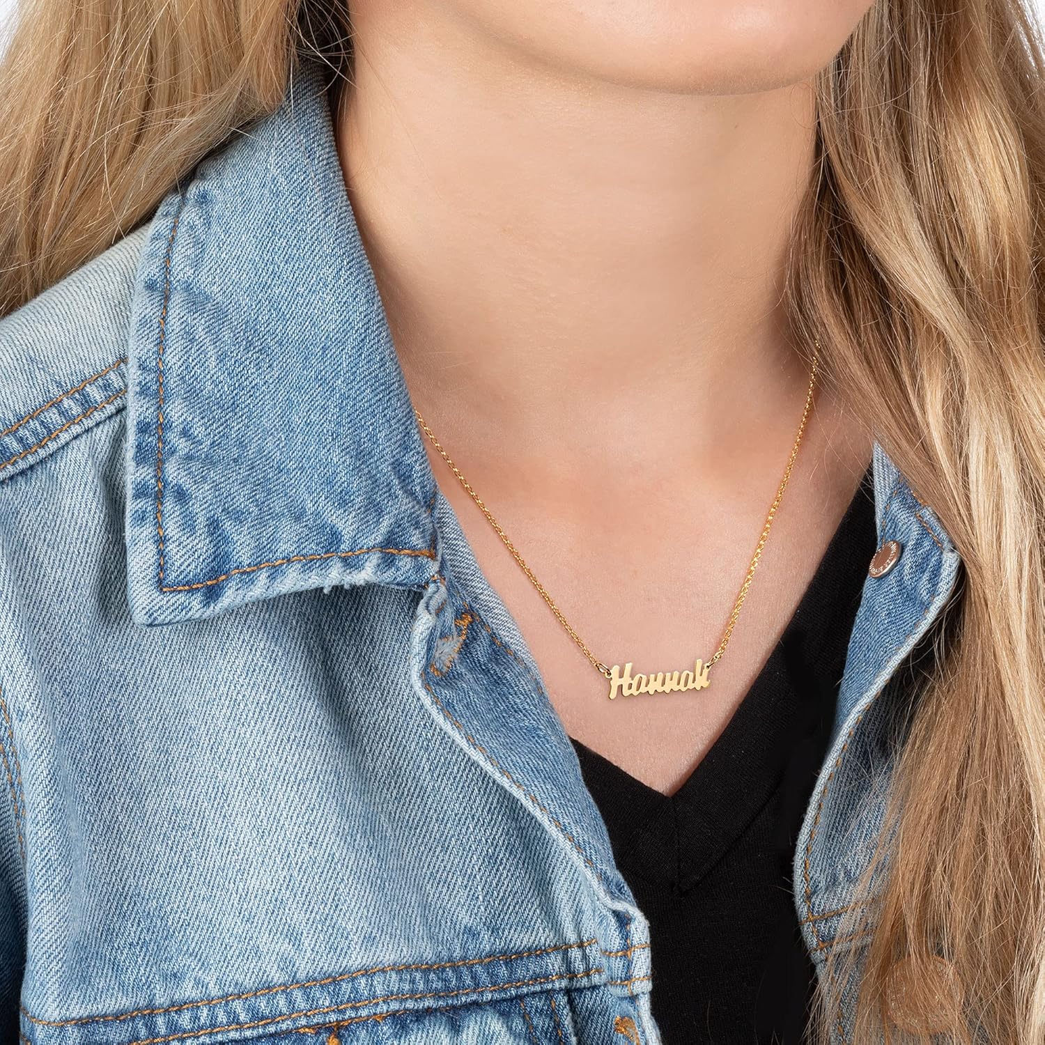 Personalized Name Necklace for Women, Custom Name Necklace Available in 6 Script Font Styles, 14K Gold-tone, Rose Gold-tone, or Rhodium Silver-tone, Personal Name Plate, Great Gift Idea for Wife Mother Daughter Friend