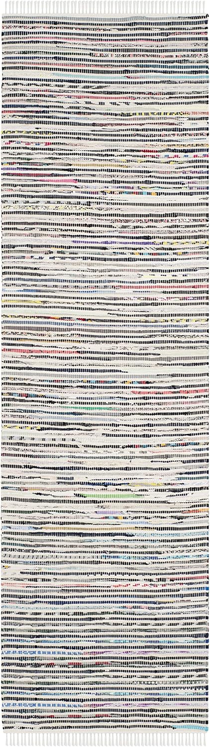 SAFAVIEH Rag Rug Collection Runner Rug - 2'3" x 7', Ivory & Multi, Handmade Boho Stripe Cotton, Ideal for High Traffic Areas in Living Room, Bedroom (RAR125B)