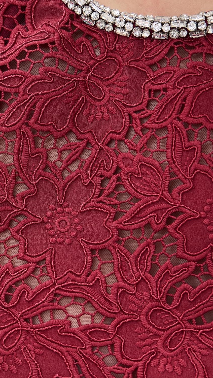 Self Portrait Women's Burgundy Lace Crystal Trim Top - Image 6