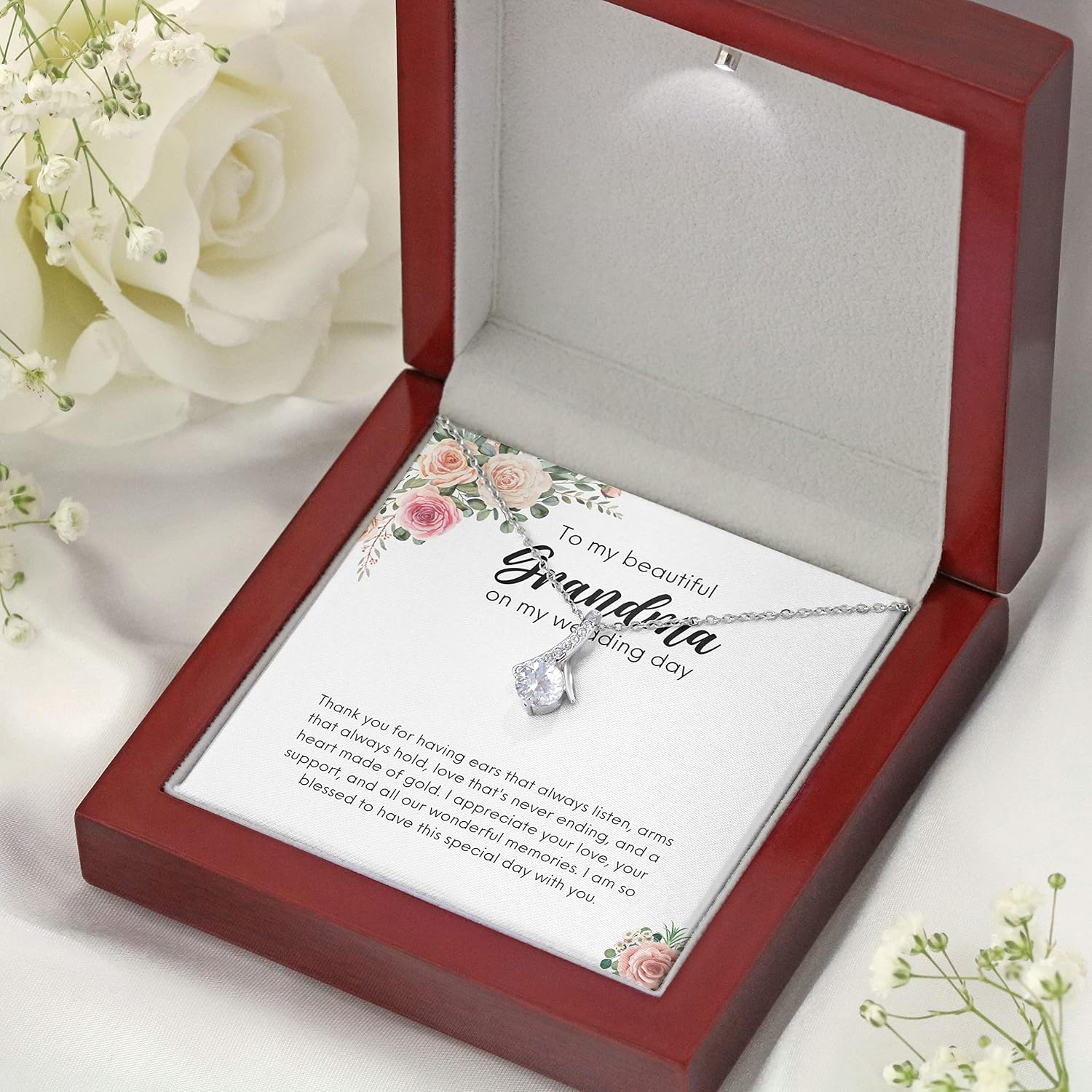 Bubble Hugs Grandmother of The Bride Necklace Silver Plated Alluring Mahogany - to My Beautiful Grandma On My Wedding Day - for Nanny Nana Granddaughter