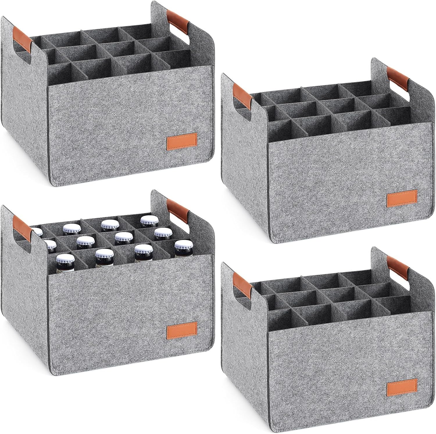 Windyun 8 Pcs 12 Bottle Wine Bottle Boxes for Moving Wine Carrier Tote with Reinforced Cardboard Set 14.5''x12.6''x10.63'' Reusable Felt Tote Bag with Handles Collapsible Ratafia Packing (Black)