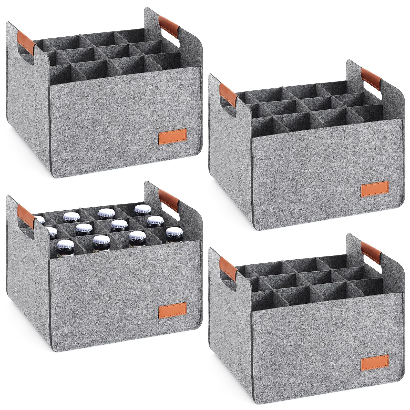 Windyun 8 Pcs 12 Bottle Wine Carrier Tote with Reinforced Cardboard Set 14.57 x 12.6 x 10.63 Inch Reusable Felt Wine Tote Bag with Handles Collapsible Ratafia Packing Boxes for Moving (Gray)