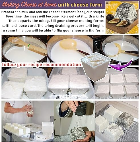 Miniatura 6 de Molde de queso pequeño pirámide de 7 piezas de 0.45 cuartos de galón – Molde de queso suave para hacer queso – Suministros caseros para hacer queso