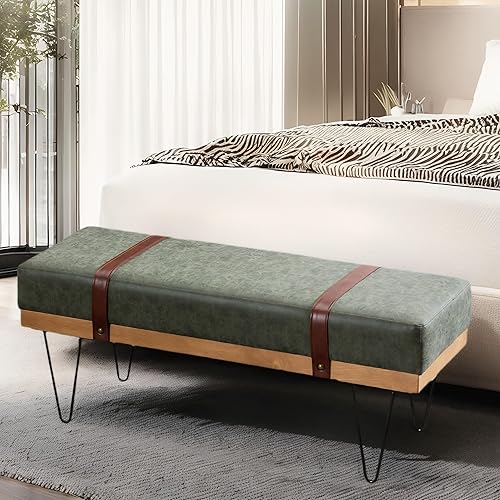 Miniatura 15 de LukeAlon Bonito banco de zapatos de terciopelo con almacenamiento, banco de entrada tapizado de 45 pulgadas de ancho con marco de madera maciza,