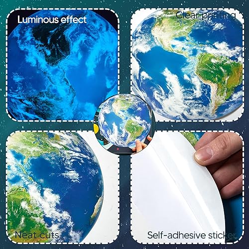 Miniatura 7 de Calcomanía de pared que brilla en la oscuridad Tierra para techo, planeta luminoso, calcomanía de pared para dormitorio de niños, tierra