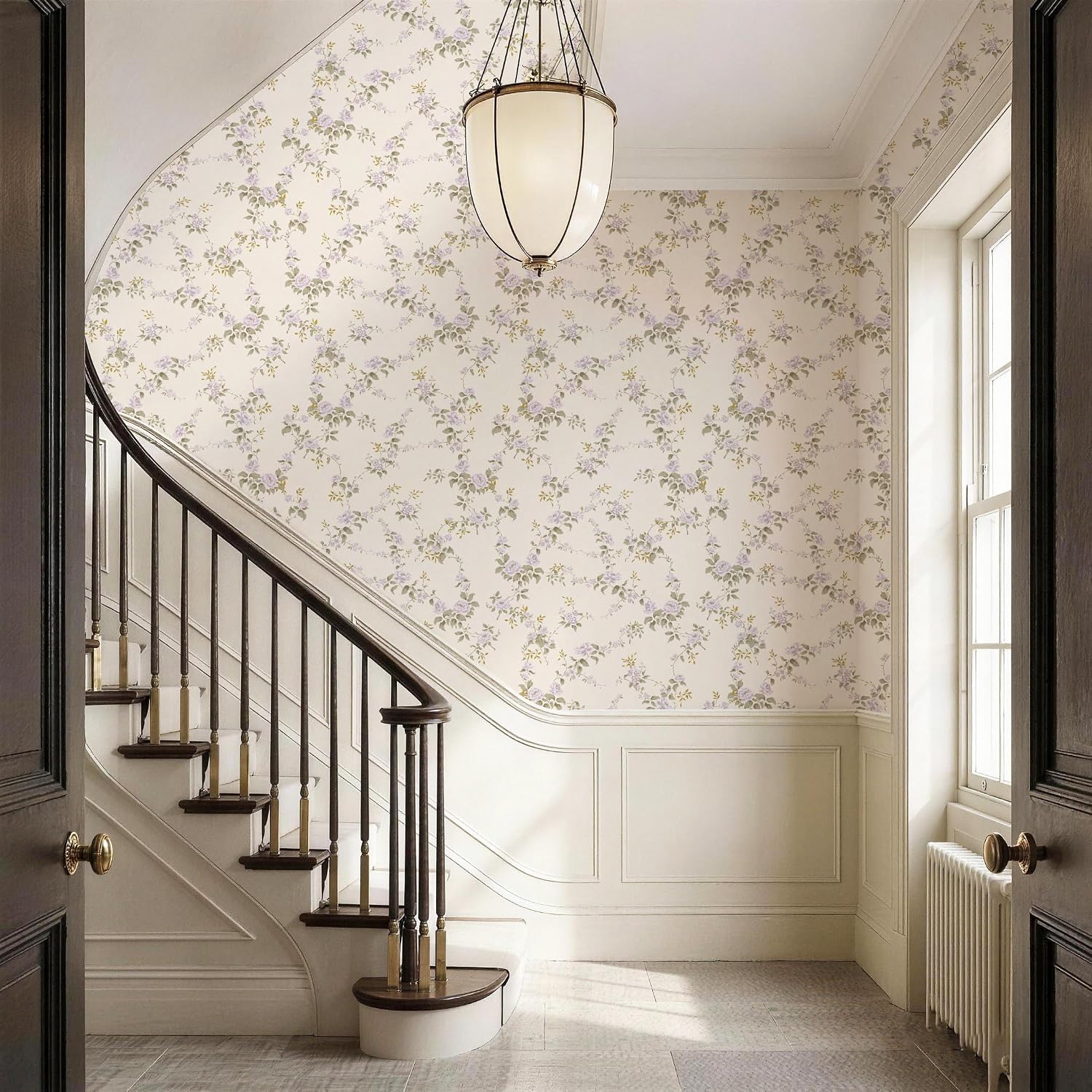 Vintage Floral Wallpaper Peel and Stick, Country Retro Floral Wallpaper Farmhouse Removable Self Adhesive Wall Paper Lilac Flower Contact Paper 17.3" x 393.7" for Girly Bedroom Bathroom