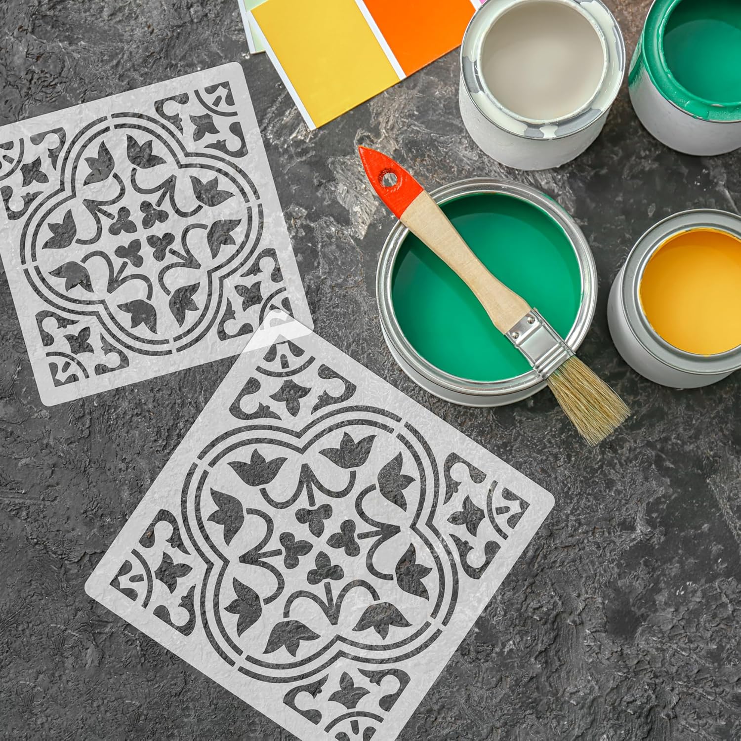 NAKLEO Tile Painting Stencil 17,7”x 17,7”, Moro Spanish Moorish Flower Moroccan, Plastic Reusable Large Template, Home Decor Craft DIY, Floor Concrete Patio Wall - Terracotta