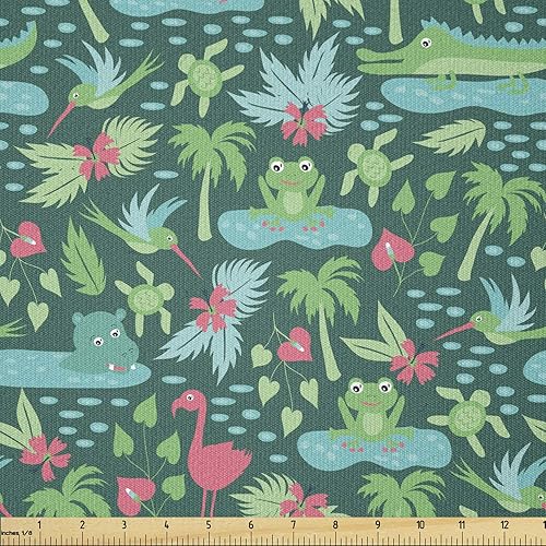 Miniatura 24 de Tela de panda Lunarable de The Yard, diseño de oso asiático con dibujos animados comiendo hojas y ramas, animal silvestre, tela decorativa para