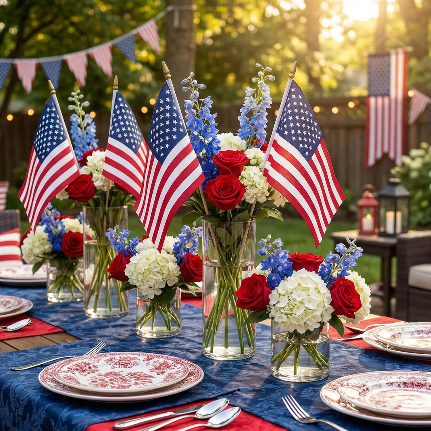 100 Pack Small American Flags on Stick 8x12 Inch, Mini Handheld USA Flags Bulk with Wooden Stick and Kid-Safe Spear Top, for Sports Events Patriotic Holidays Parades Parties 4th of July Decorations