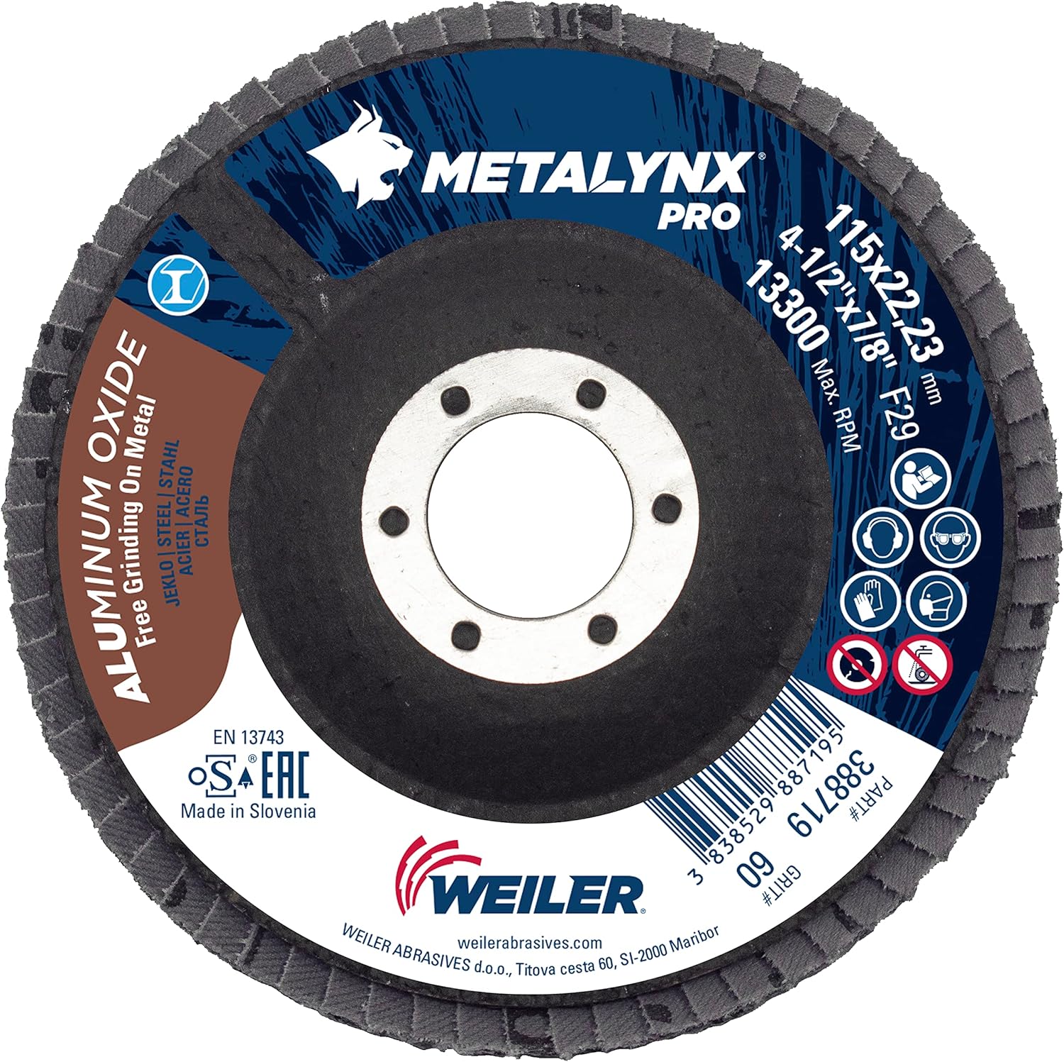 Weiler Met's x PRO Aluminium Oxide A60 115 x 22.23 Angle Grinder Flap
