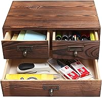 Vista 5 de MyGift Organizador de escritorio de madera con cajones, gabinete de almacenamiento de madera marrón oscuro con 3 cajones para suministros