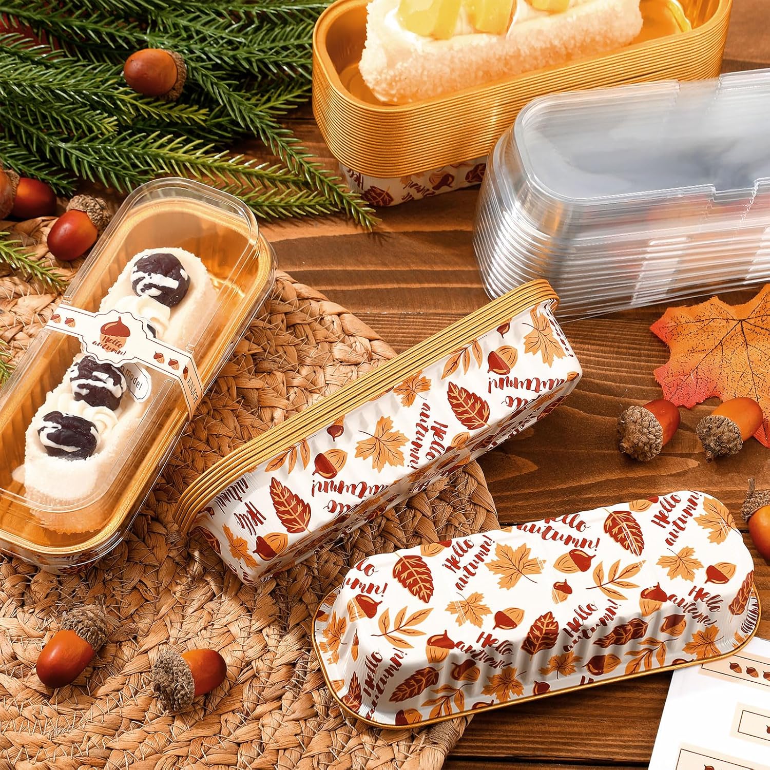 Tioncy 100 Pcs Mini Loaf Pans with Lids Spoons Sealing Stickers, Mini Cake Pans, Aluminum Foil Baking Bread Containers, Bakery Party Supplies 6.8oz for Wedding Birthday Party (Acorns) - Image 7