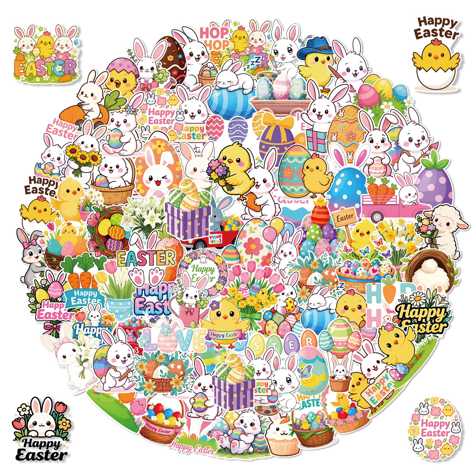 G2PLUS 100PCS Easter Stickers for Children: Cute Waterproof Vinyl Easter Bunny and Egg Stickers for Classroom Rewards, Spring Crafts, School Supplies, Water Bottles and DIY Projects — image 1