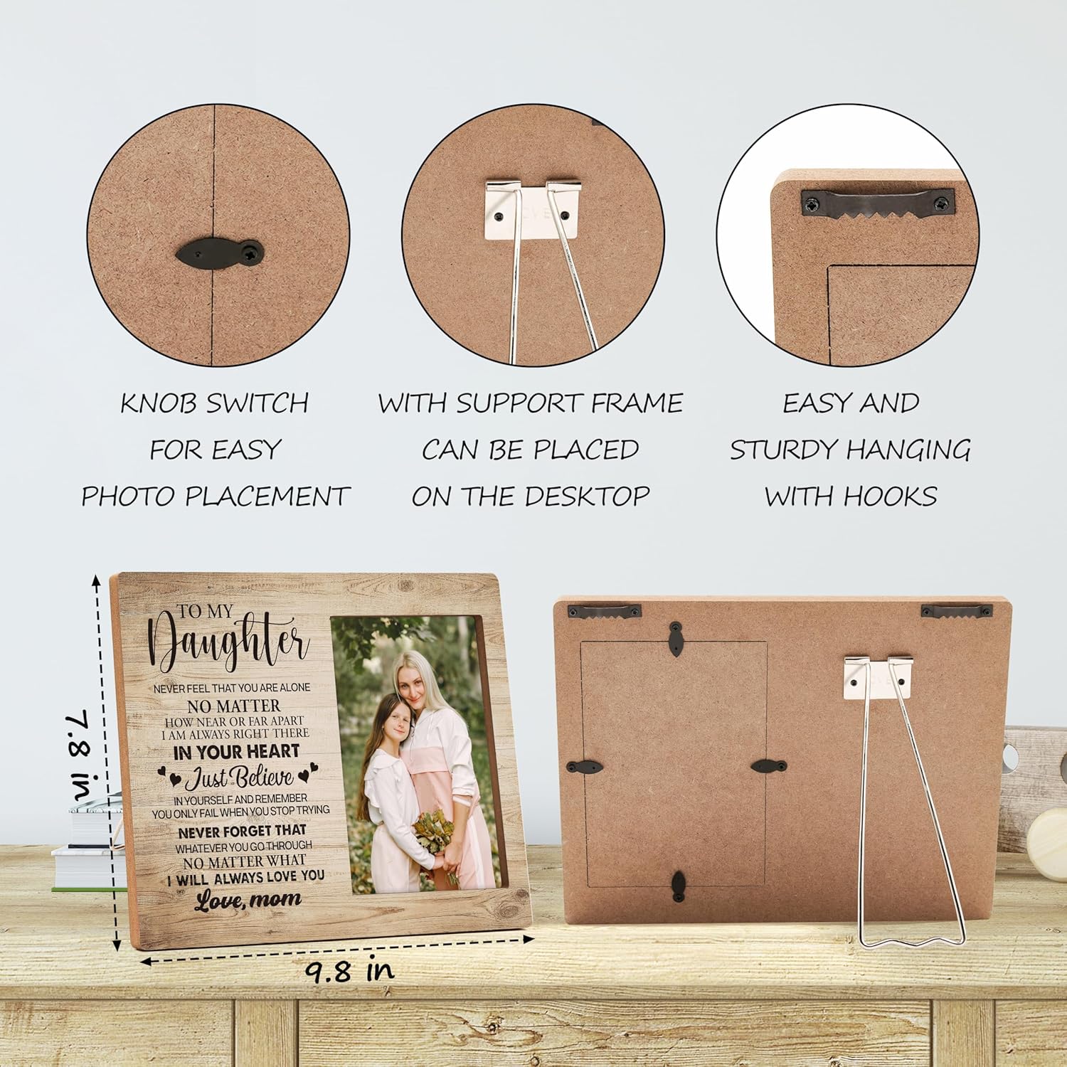 Daughter Gift Picture Frame, Graduation Gifts for Daughter from Mom, To My Daughter Photo Frame, Love from Mom Picture Frames, Gift for Birthday Christmas Wedding, Mother and Daughter decor -C14 - Image 2