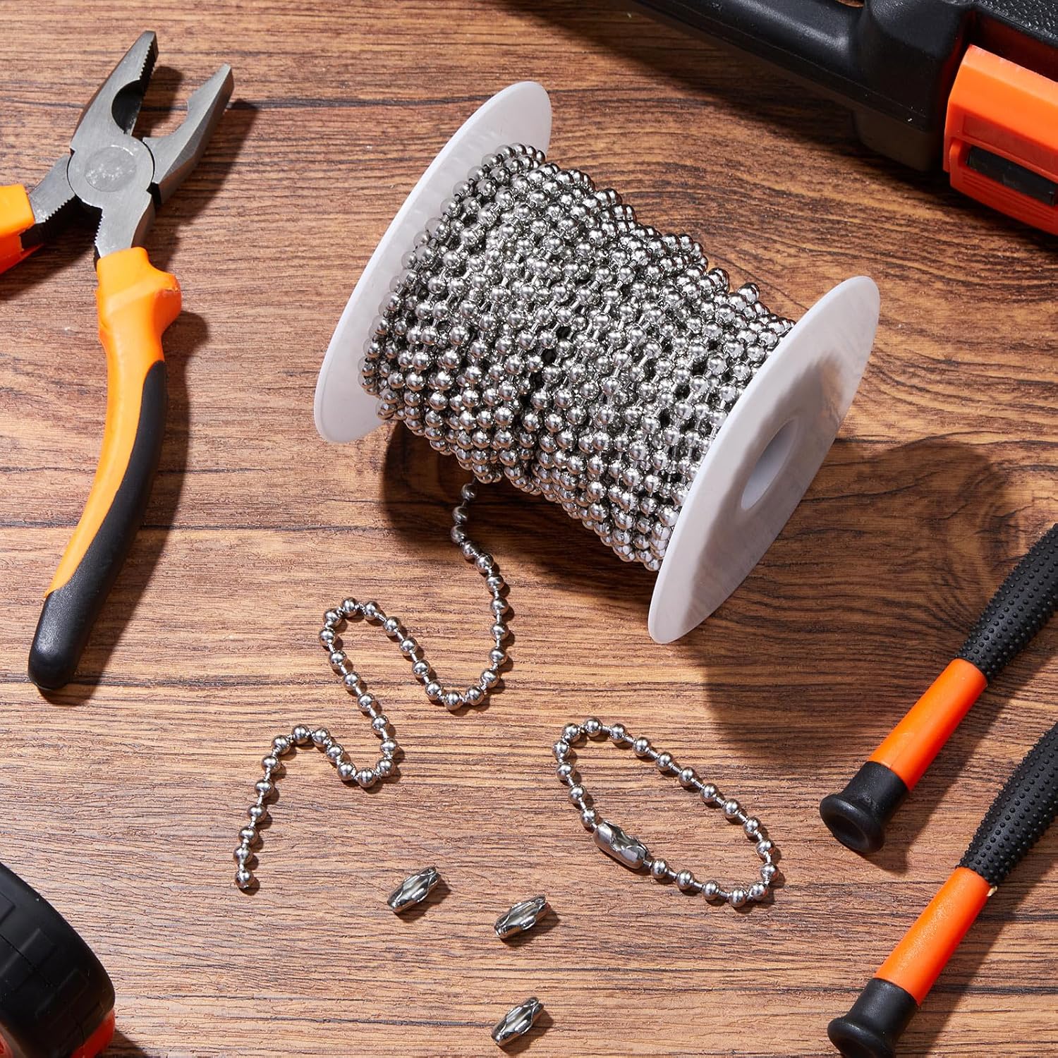 50ft 4.5mm Ball Beaded Chain with 50 Connectors for Roller Shade &Vertical Window Blinds, Dog Tag Chain, Jewelry Making/Crafts & DIY Projects(Silver) - Image 6