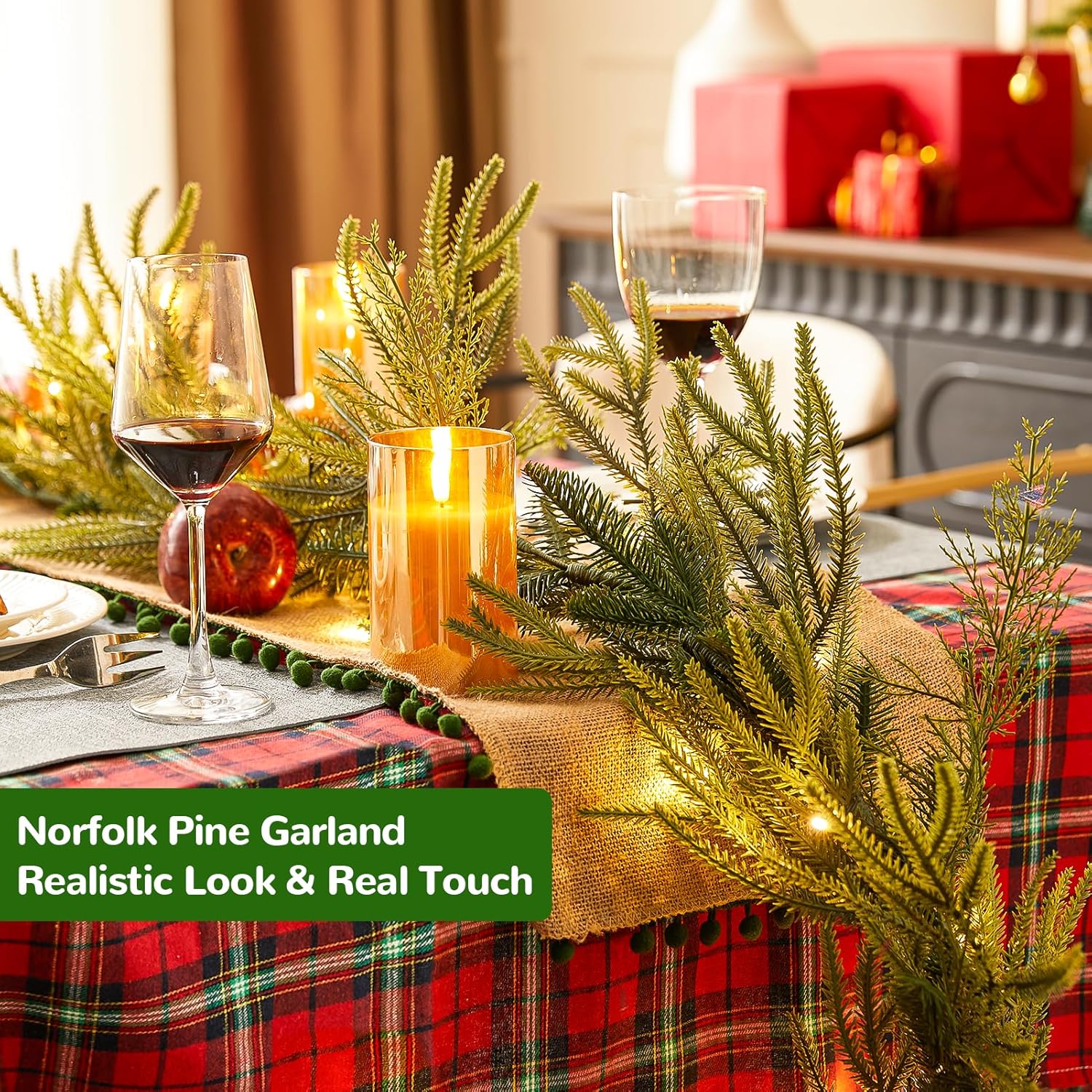 9FT Artificial Norfolk Pine Garland Realistic Christmas Garland Real Touch Garland for Stairs