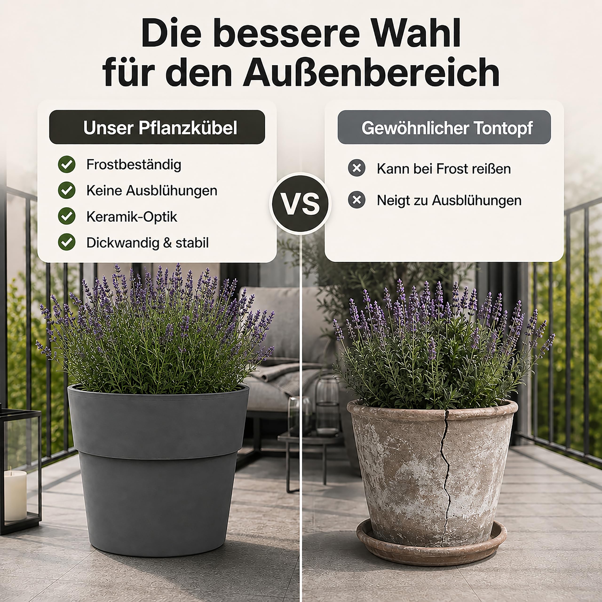 Zedelmaier 2er-Set Blumentöpfe Outdoor, wetterfest, 34,5 cm, Steingrau | Dickwandige Übertöpfe, stabil & standfest, matte Betonoptik, Blumentopf außen für Balkon, Terrasse, Garten & Hauseingang