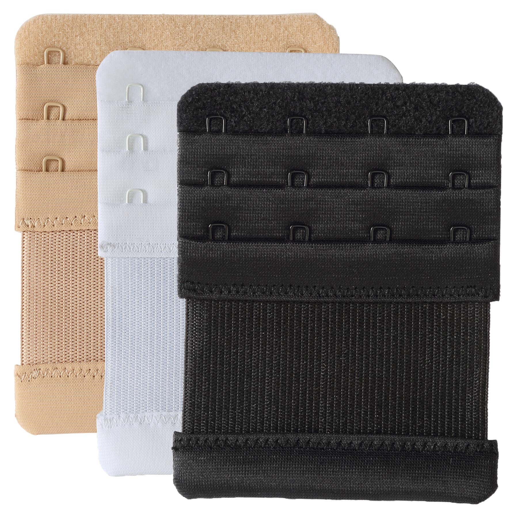 Magicmode Women's Black, Beige, White, 1.9Cm Spacing Bra Extender 4 Hook Elastic Stretchy Bra Extensions Strap Comfortable 3Pcs