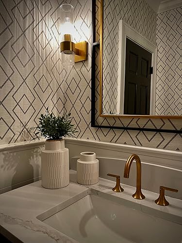 Miniatura 6 de Jarrón de cerámica  Juego de 2 jarrones únicos blancos para decoración moderna y bohemia del hogar, pequeños y grandes, jarrones de piedra rústica