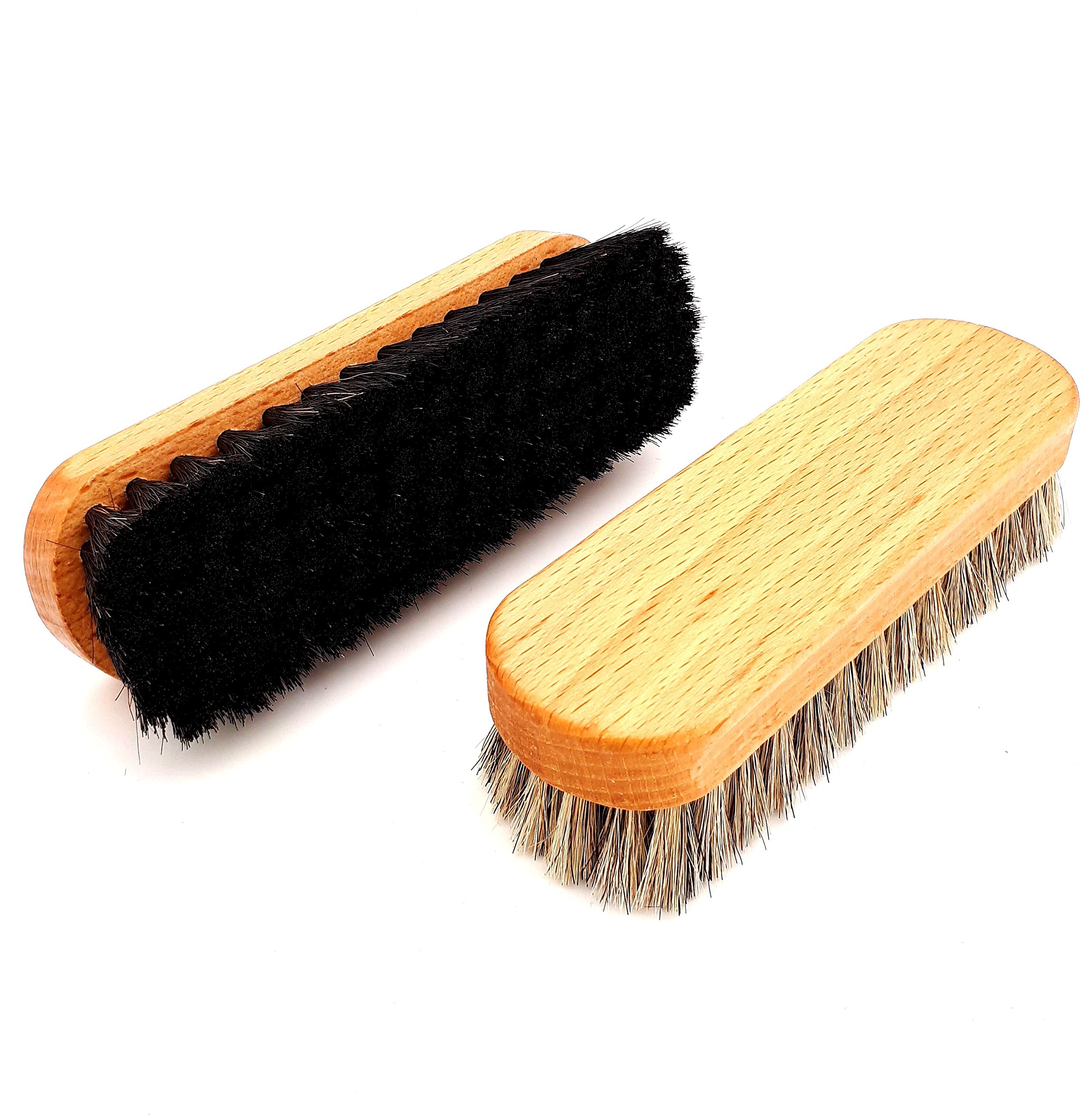 DELARA Deux brosses de Polissage de Haute qualité, 100% CRIN de Cheval, en Bois de hêtre laqué avec rainures de préhension