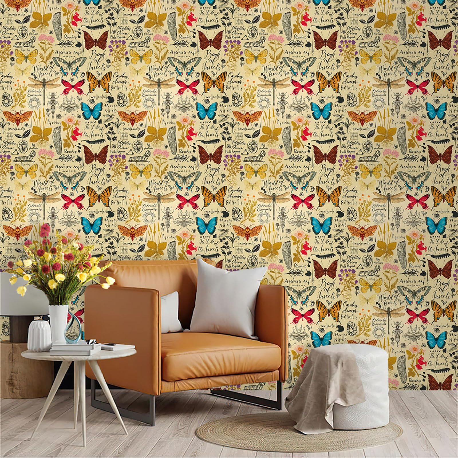 Wallpaper Blue Butterfly Peel and Stick Self Adhesive Wallpaper for Living Room Waterproof Vinyl, Art Deco Thicken Sticky Back Plastic Removable