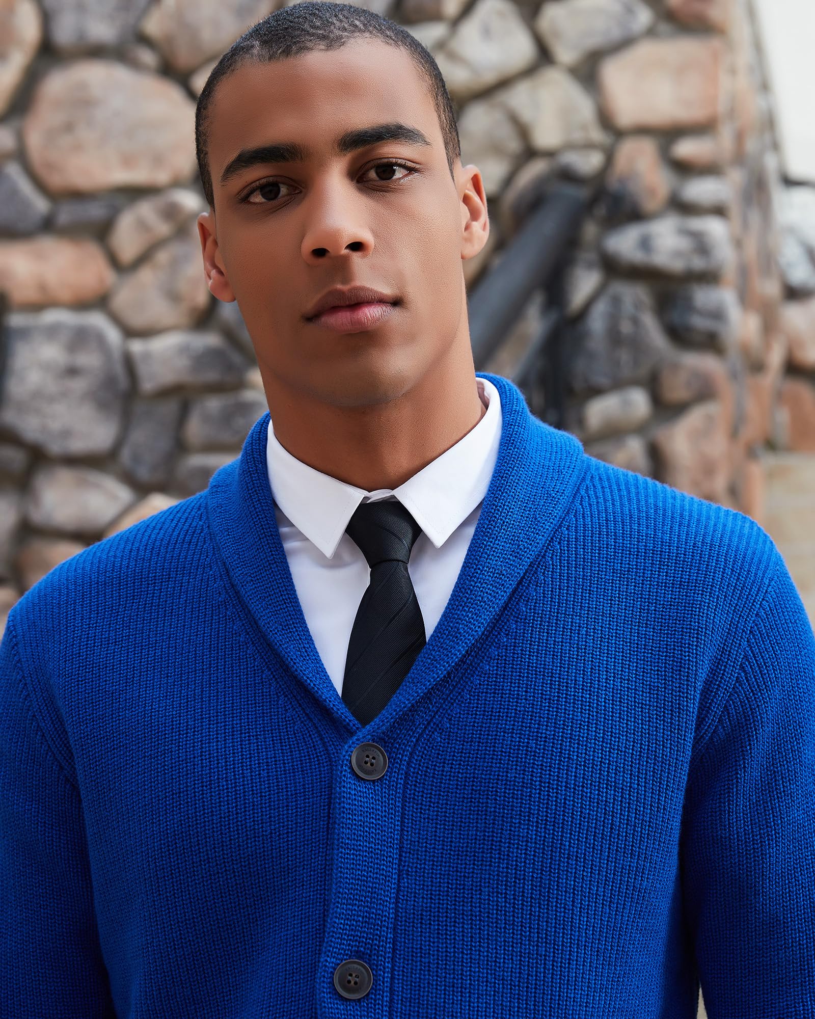 Kallspin Maglione da Uomo Cardigan con Collo a Scialle con Bottone e Tasche in Lana