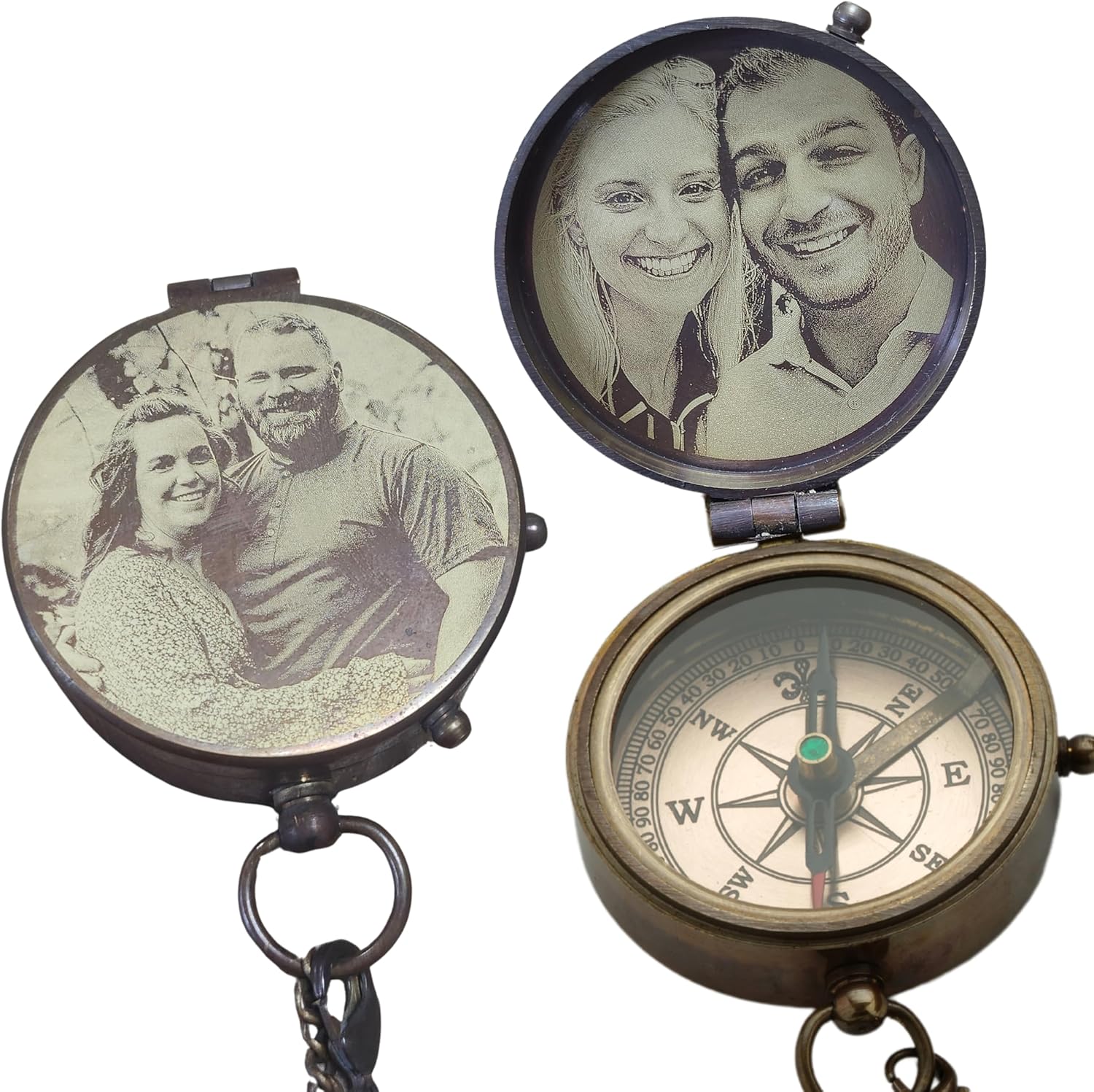 Personalized Photo Engraved Compass for Men – Custom Brass Pocket Compass with Picture Inside – Vintage Keepsake Gift for Husband, Dad, Son, or Boyfriend – Father’s Day, Anniversary, Birthday Gift