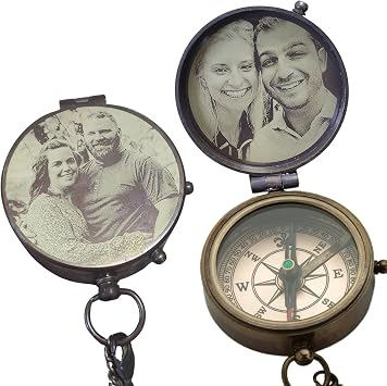 Personalized Photo Engraved Compass for Men Custom Brass Pocket Compass with Picture Inside Vintage Keepsake Gift for Husband, Dad, Son, or Boyfriend Fathers Day, Anniversary, Birthday Gift