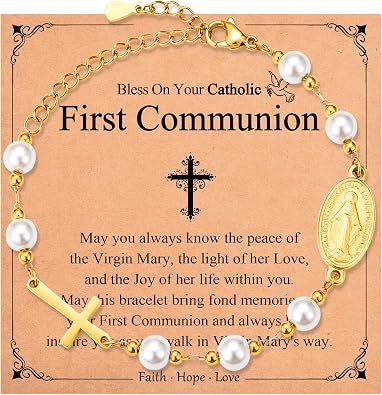 Catholic Gifts for Women Girls, Rosary Beads Virgin Mary Cross Bracelet, Religious Baptism First Communion Confirmation Birthday Easter Gifts for Teen Girls