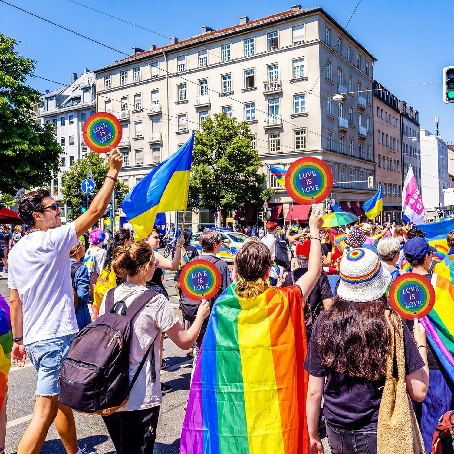 Roowest 100 Pcs Rainbow Hand Fans for LGBT Pride Month Gifts Bulk Plastic Handheld Pride Favor Fans for Rainbow Parade Festival Events Club Dance Party Supplies (Circular)