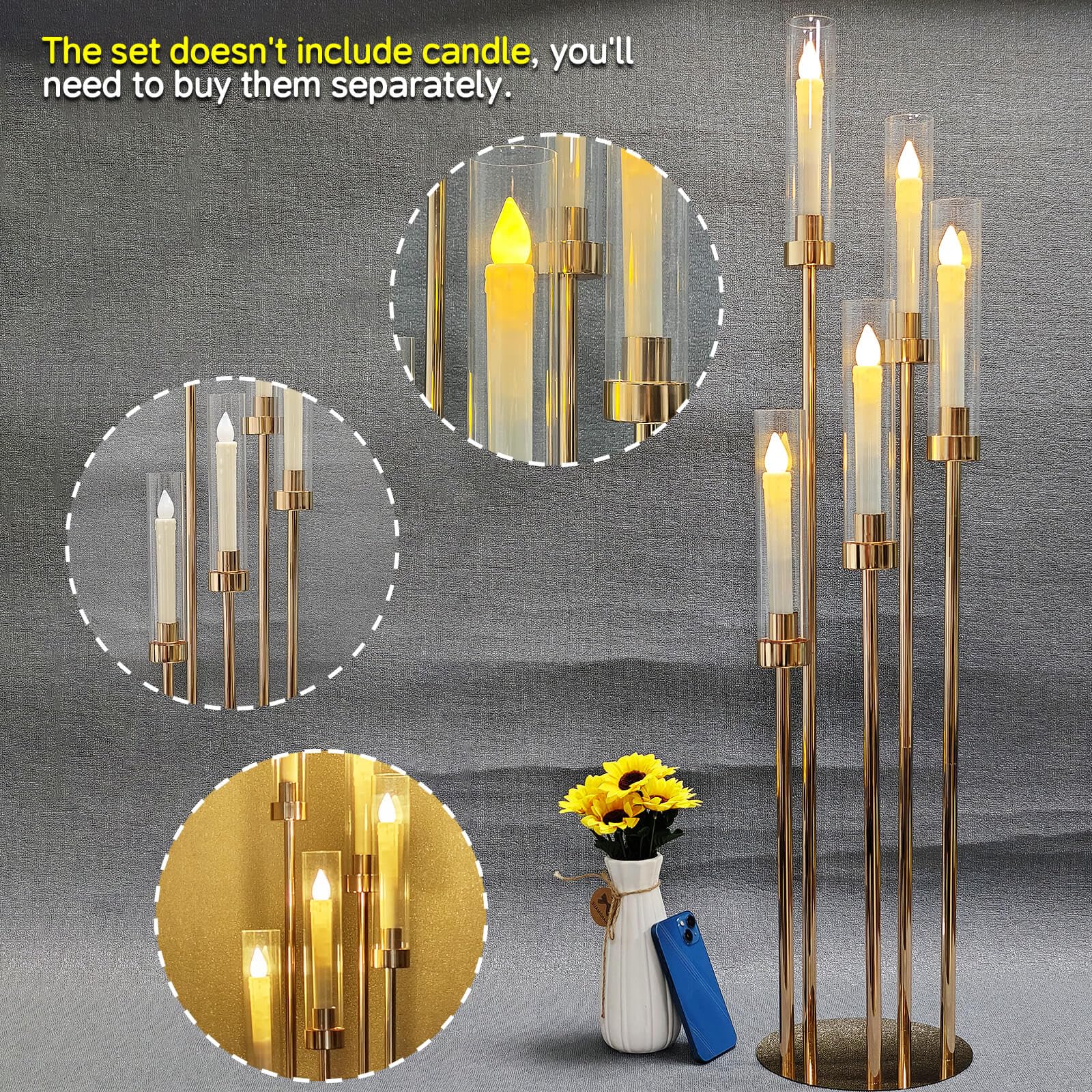 Set di 4 candelabri a 5 bracci oro Centrotavola 104,3 cm per