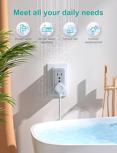 Miniatura 2 de Extensor de toma de corriente, regleta de alimentación para exteriores resistente a la intemperie, divisor de salida impermeable, 2 tomas de