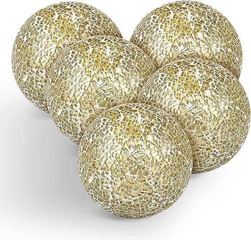5 bolas de mosaico, esferas decorativas de cristal de mosaico, orbes decorativos, centros de mesa, bolas para tazones, jarrones, decoración de mesa