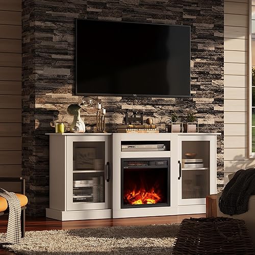 Miniatura 10 de WLIVE Soporte de TV retro para TV de 65 pulgadas, gabinete de consola de TV con almacenamiento, estantes abiertos, centro de entretenimiento para