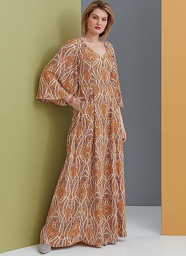 Vogue V9328E5 Easy Women's Flared Sleeve Dress Sewing Patterns, Sizes 14-22, White