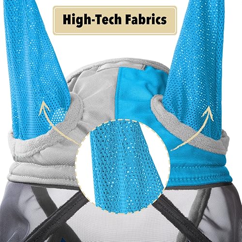 Miniatura 4 de Harrison Howard Máscara de mosca de caballo luminosa profesional estándar con orejas protección UV para caballo, azul celeste, plateado, XL, tamaño