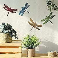 Vista 3 de Teling 4 piezas de arte de pared de colibrí de metal, libélula de metal, decoración de pared para casa de campo moderna, rústica, sala de estar