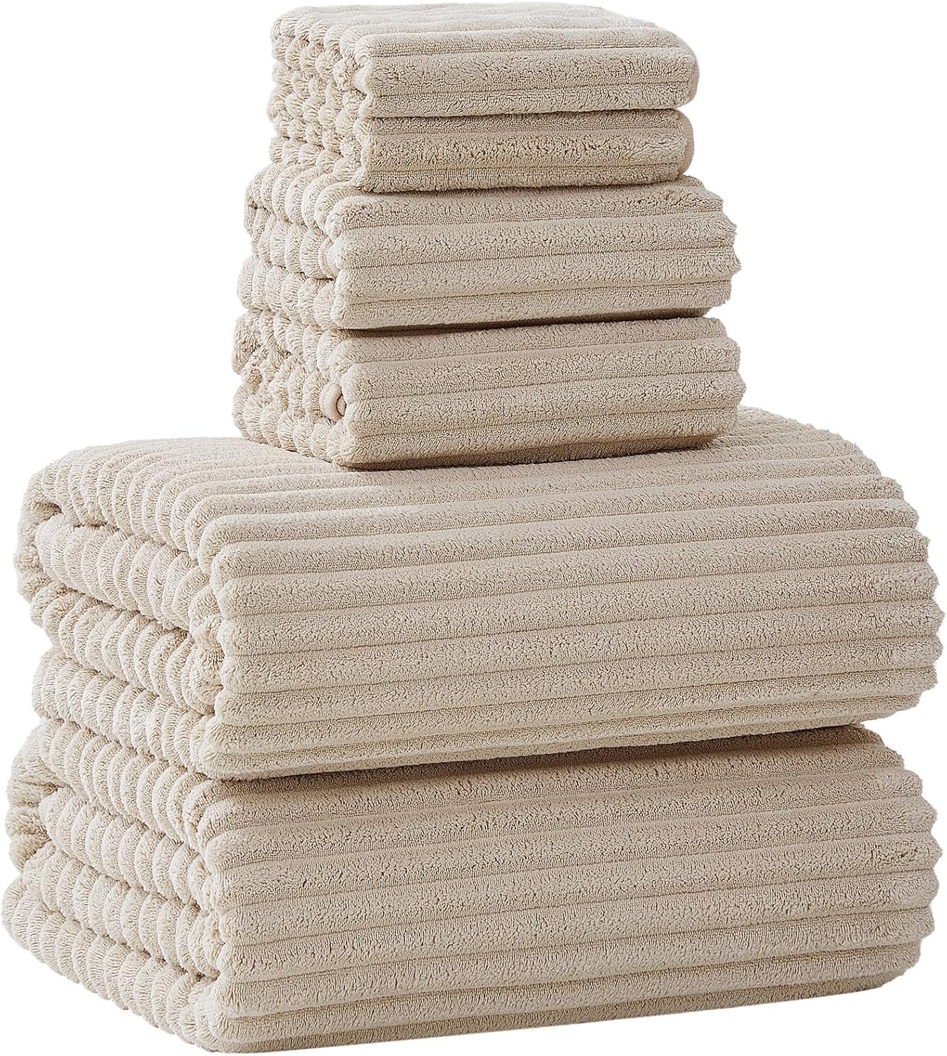 Extra Large Bath Towel Set of 6 (40"x80"),Oversized Bath Sheet Super Soft Highly Absorbent Microfibers Quick Dry Luxry Shower Towel for Bathroom Spa Gym Hotel Yoga(Beige, 6Piece)