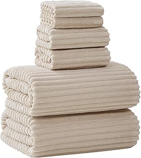 6 Piece Bath Towel Set, 40"x80" Oversized Bath Sheets, Beige