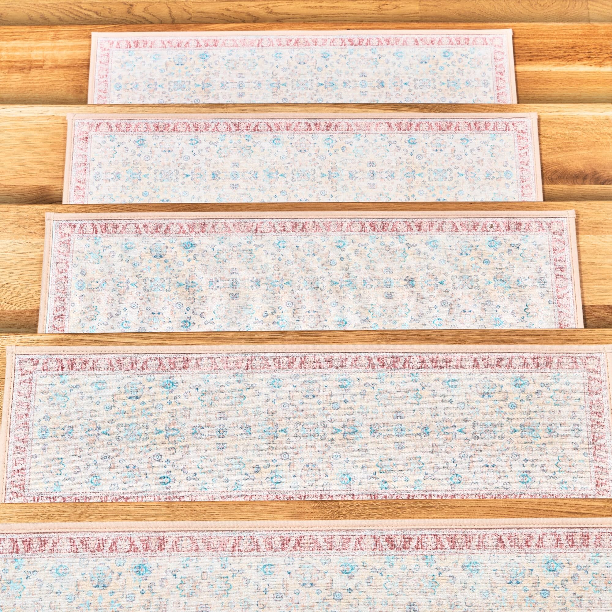 Alfombra antideslizante para peldaños de madera rosa beige pack de 15 piezas