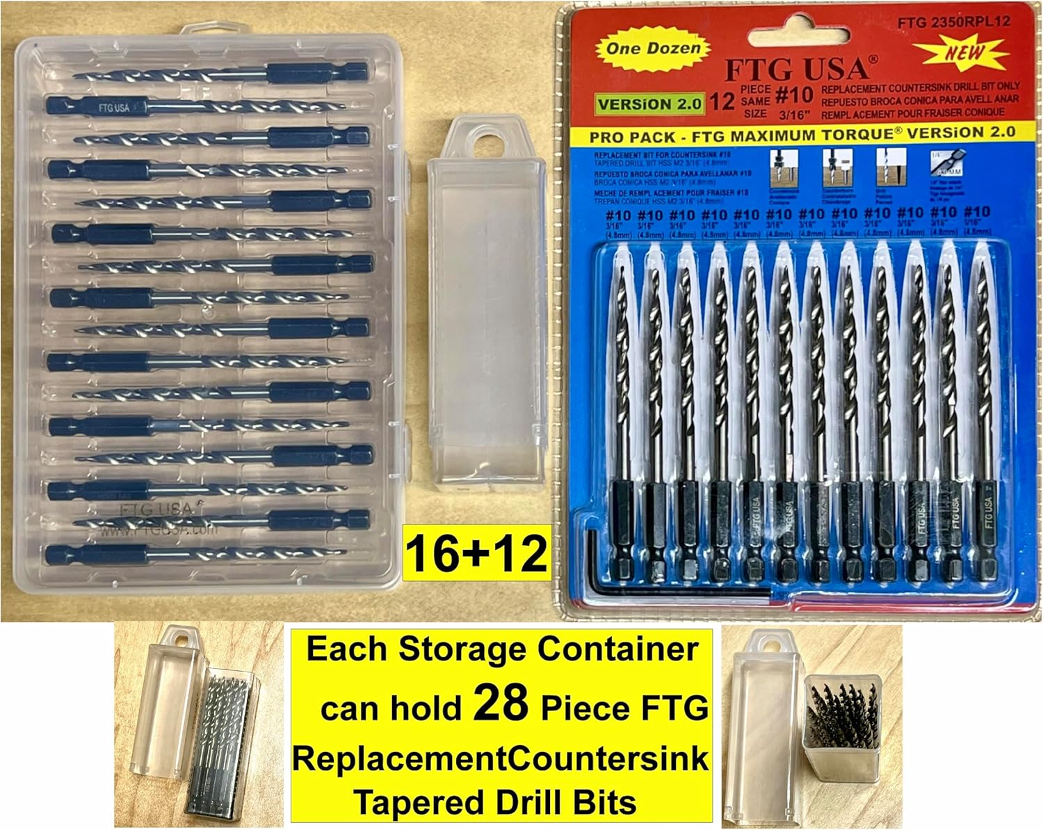 FTG USA Storage Container 4 Piece Large Size Extendable Plastic Box Used as Storage Case for Countersink and Replacement Drill Bits