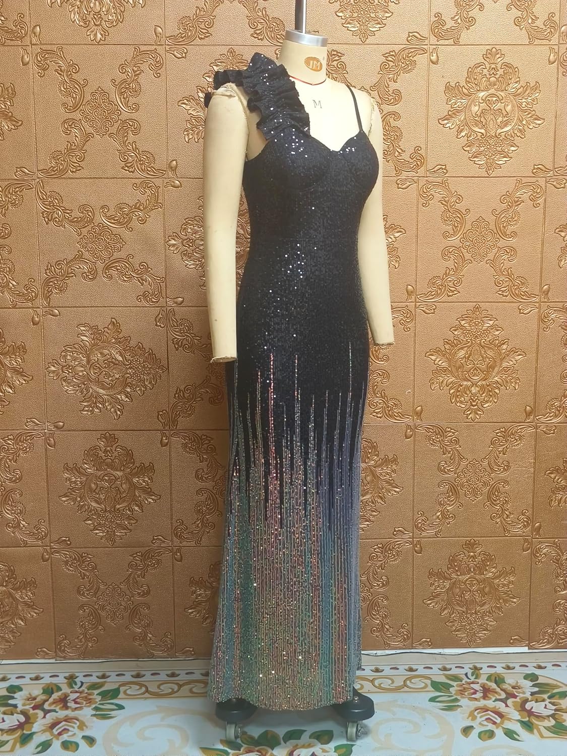 Cololura Women Sexy Elegant Sequin Ruffled Sleeveless Mermaid Party Cocktail Bodycon Evening Gowns Maxi Dress - Image 8