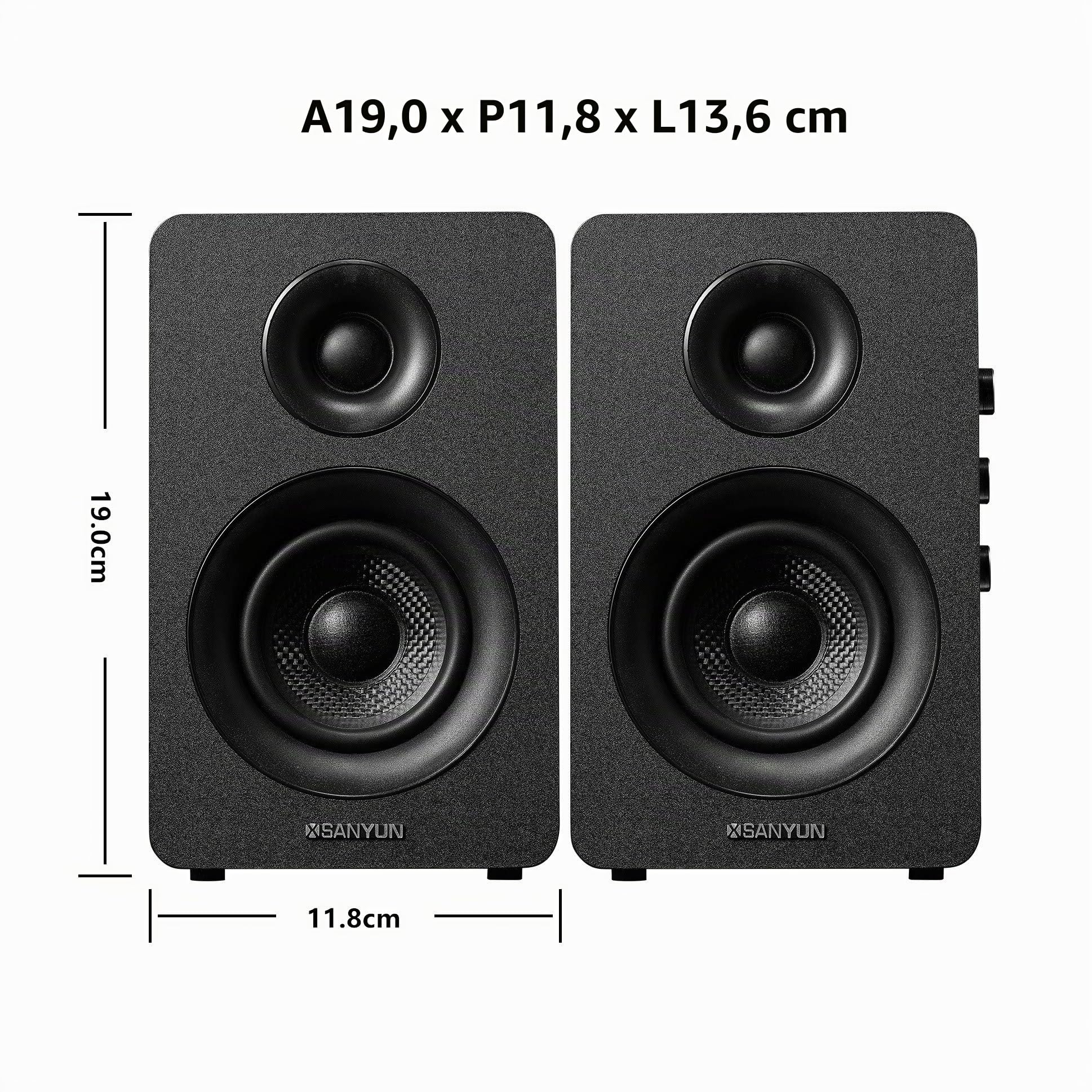 Sanyun SW208 Altoparlanti da scaffale Bluetooth 5.0 attivi da 3" - Unità altoparlanti in fibra di carbonio da 60 W - DAC integrato a 24 bit - Altoparlanti da gioco per computer PC 2.0 (coppia, Nero)