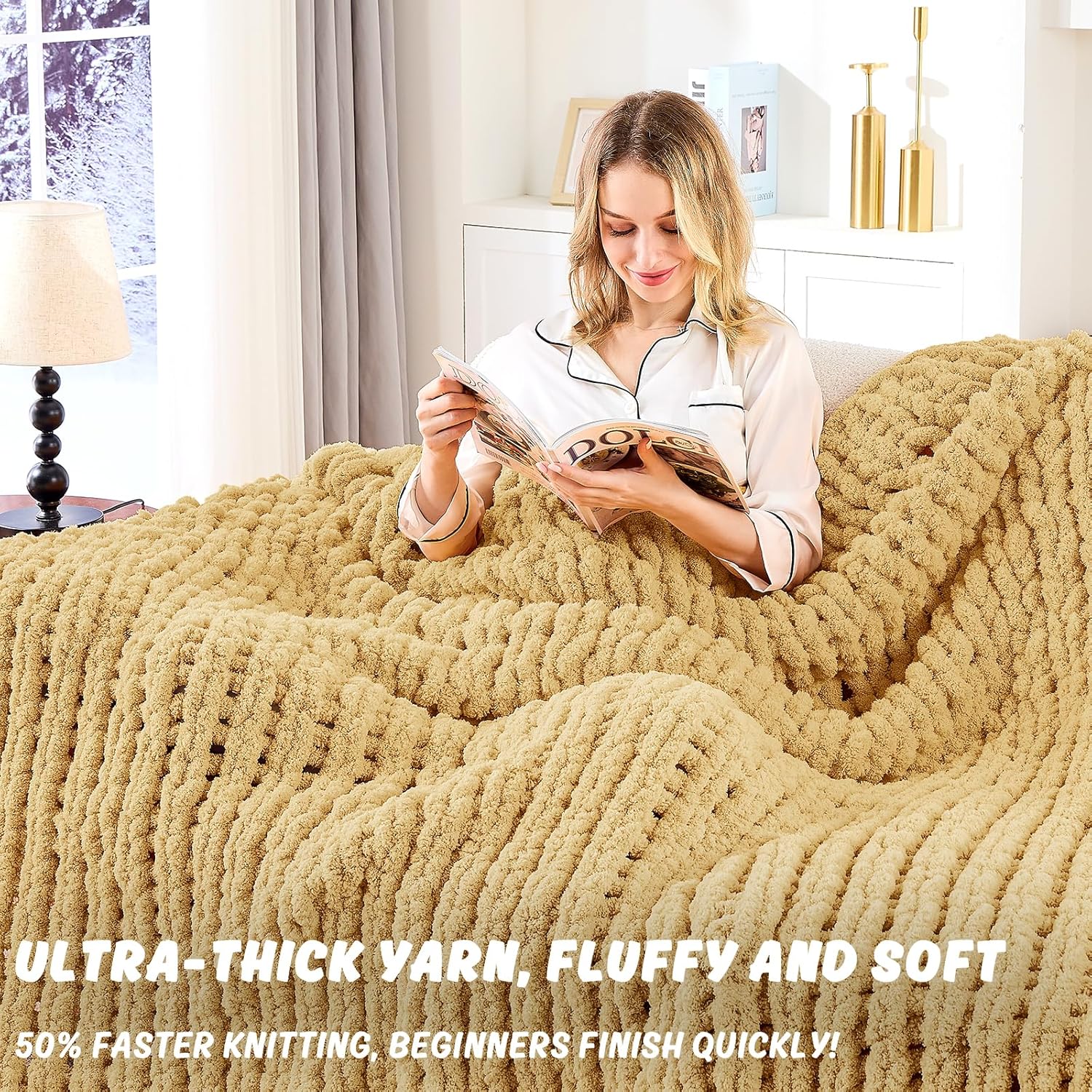 Inhand 8 Pack Chunky Chenille Yarn for Crocheting–30.6 Yards, 7.7oz, Soft Fluffy Thick Yarn,Gifts for Women/Grandma/Men Birthday Christmas Unique,Hand Knitting for Blankets&DIY Crafts (Khaki)