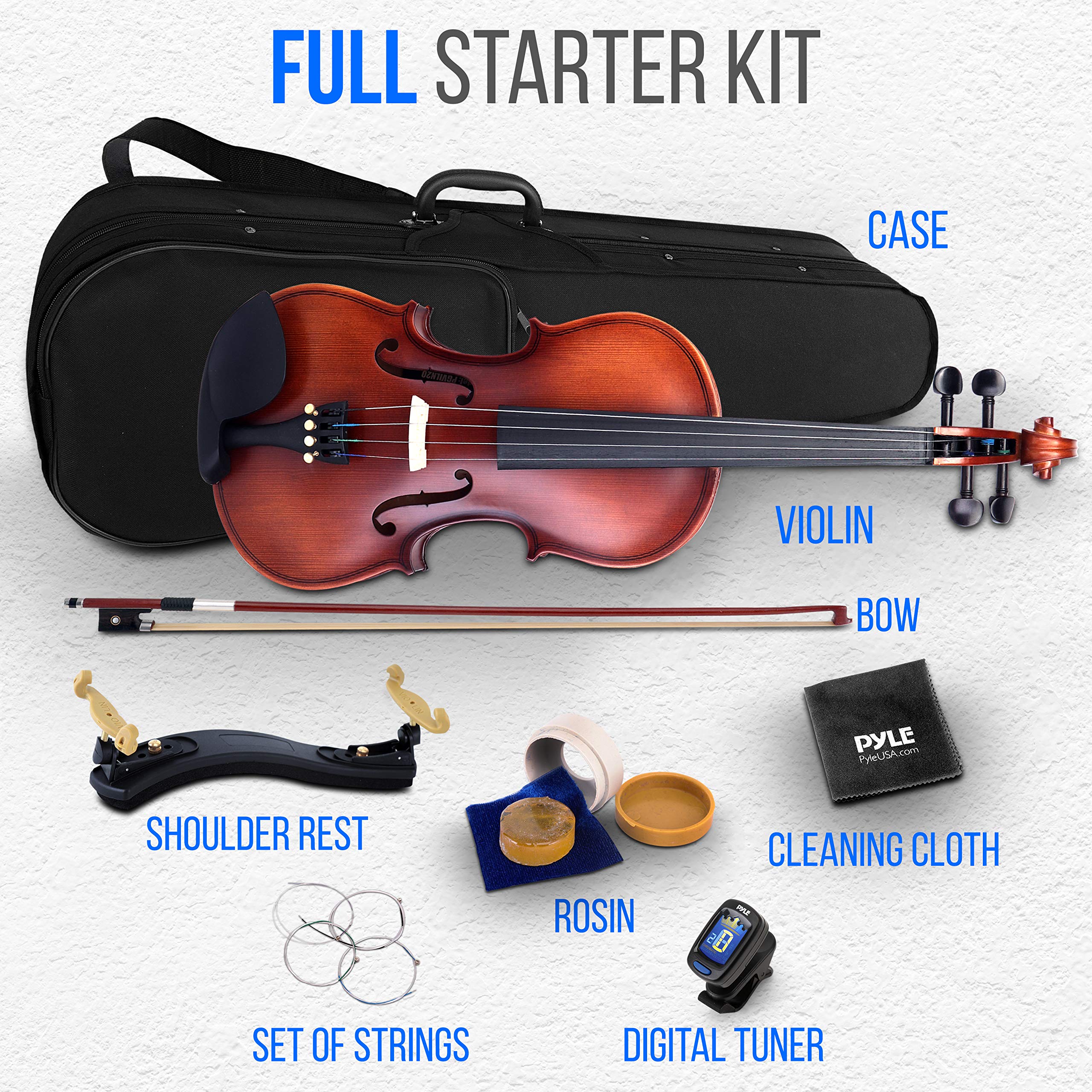 Pyle, Violino a 4 corde in compensato per studenti con kit di accessori incluso (PGVILN20.3)