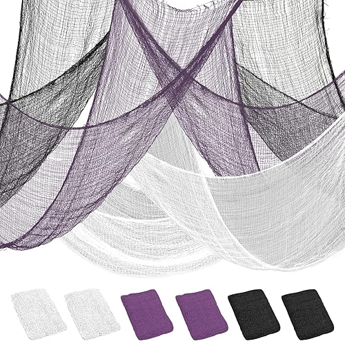 Miniatura 11 de Riare Paquete de 12 paños espeluznantes negros de Halloween de 30 x 75 pulgadas, tela espeluznante de gasa negra para fiesta de Halloween, casa