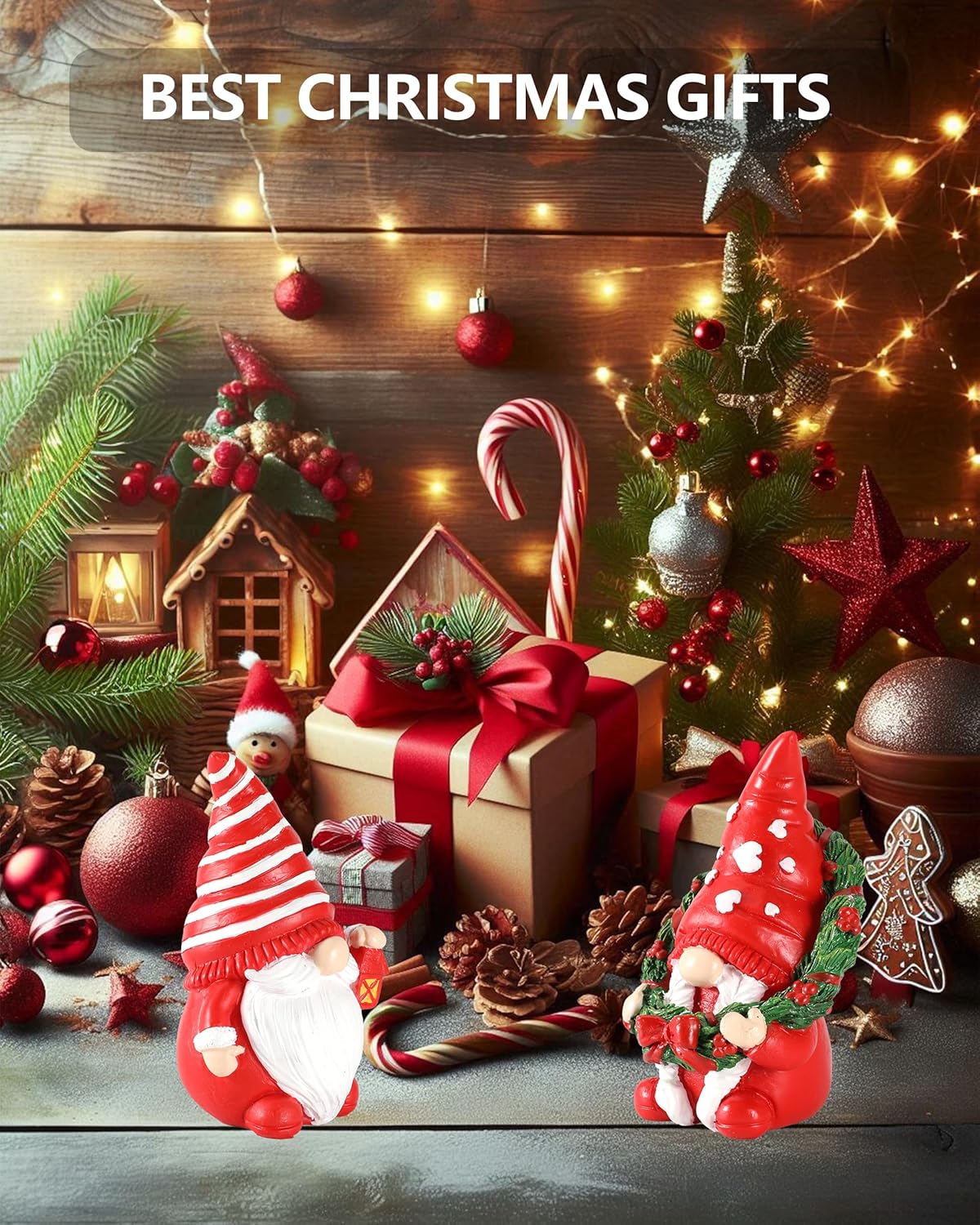 Set of 2 Resin Gnome Christmas Decorations - Christmas Table Decor 4.3'' Christmas Ornaments 2024 Gnome Figurines Festive Holiday Decor (Xmas Gnomes) - Image 5