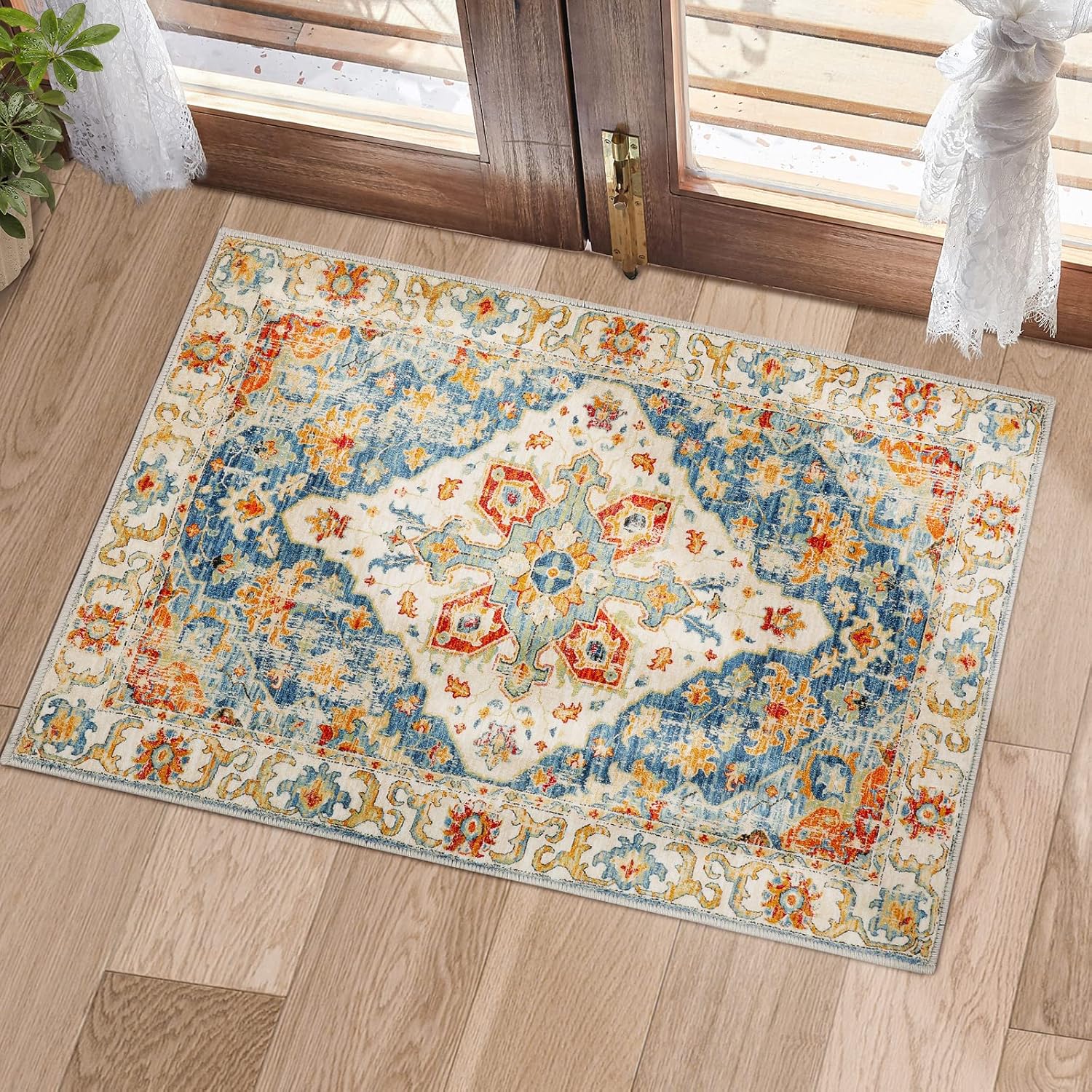 Area Rug 2x3 boho Rug Indoor Entryway Washable Vintage Rug